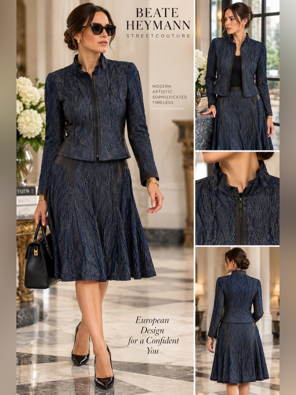 Beate Heymann Streetcouture 2 Piece Jacket Midi Skirt Set EU 42 US 10